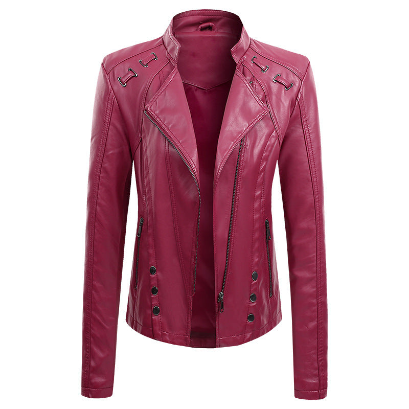 Neue Frühling- und Herbst-PU-Lederjacke für Damen, kurz