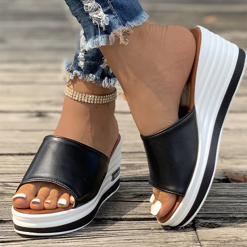 Fischmaul Keilsandalen Sommermode Hohldesign High Heels Slides Hausschuhe Lässige Strandschuhe für Frauen