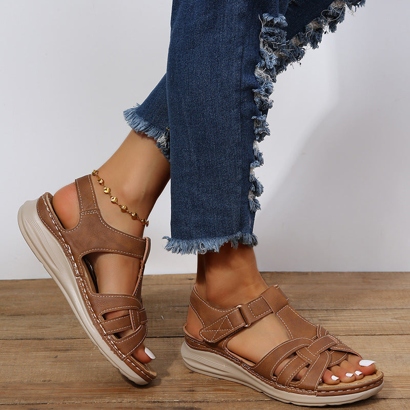 Römische Schuhe Damen Klettverschluss Knöchelriemen Sandalen Sommer Plateau Sandalen