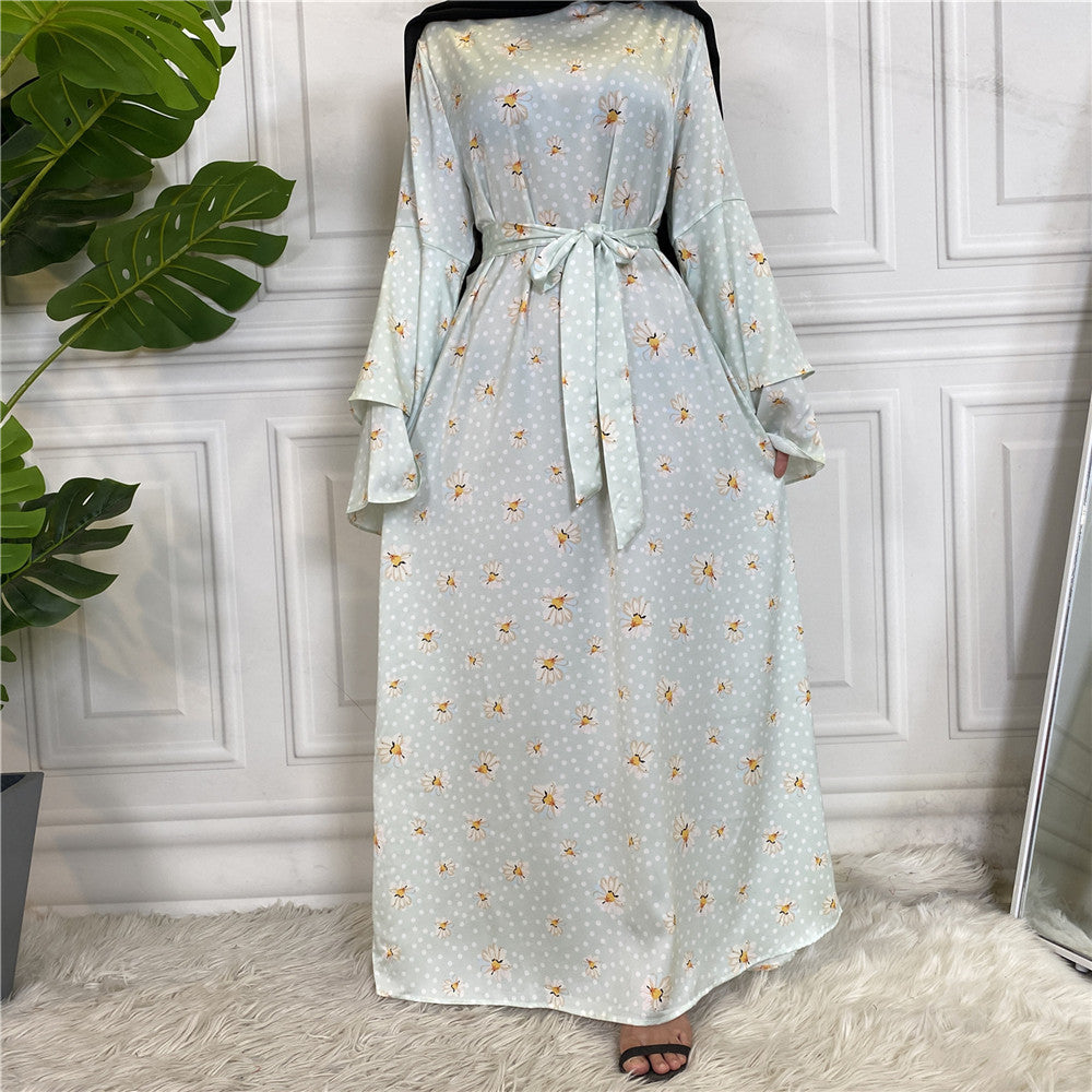 Stylish Fashionable Printed Large Lace Up Muslim Dress for Everyday W