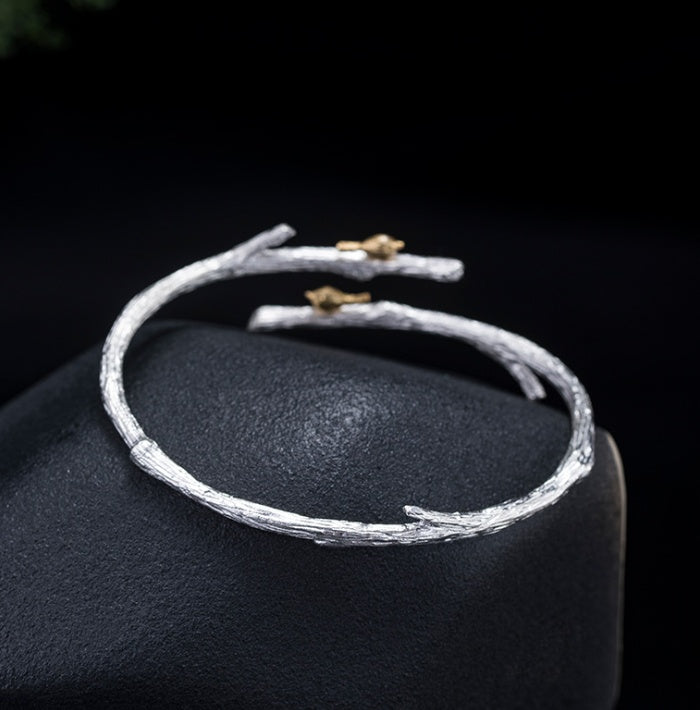 Silver fan bird branch s925 silver bracelet women