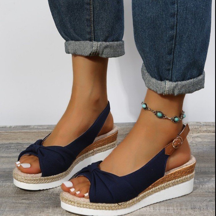 Schleife Schuhe Sommer Peep Toe Plateau Sandalen Schnalle Tägliche Freizeitschuhe