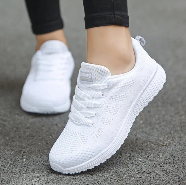 white Women's fashion sneakers with chunky sole - perfect with jeans or dresses