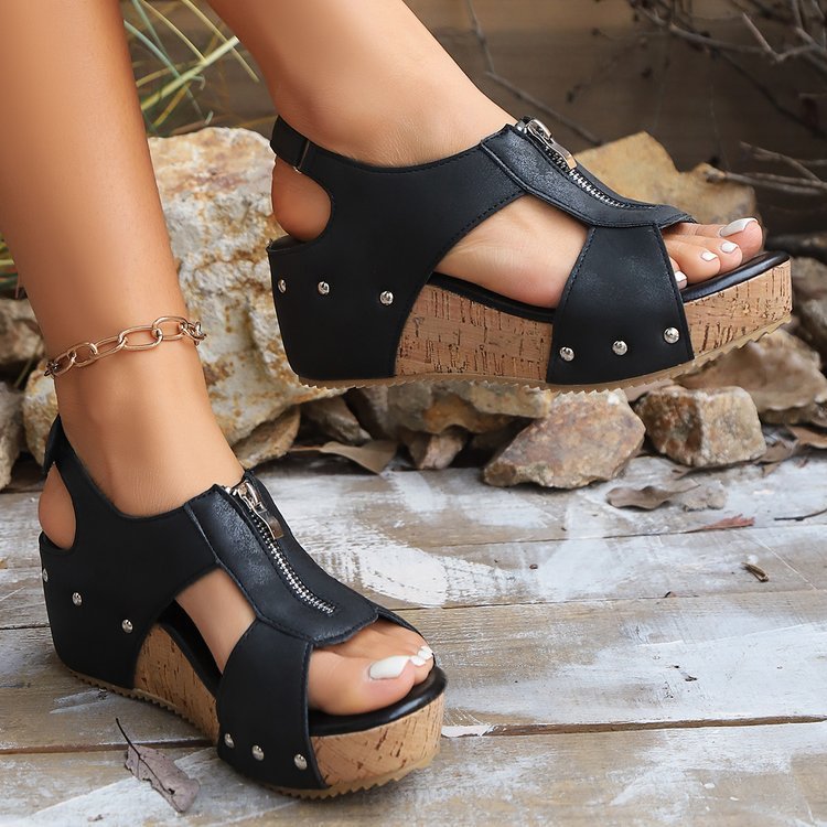 Sommer-Reißverschluss-Keilsandalen für Damen, leichte, höhenverstärkende Schuhe, modische Freizeitsandalen
