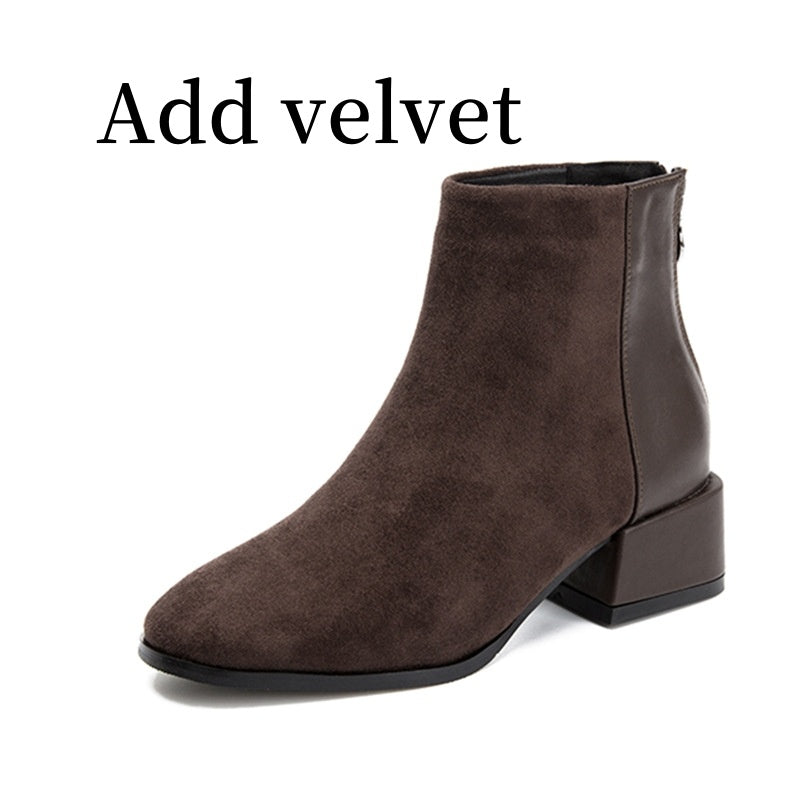Retro Square Heel Spitzschuh Stiefeletten Mode Vielseitig Chelsea Boot Damenschuhe