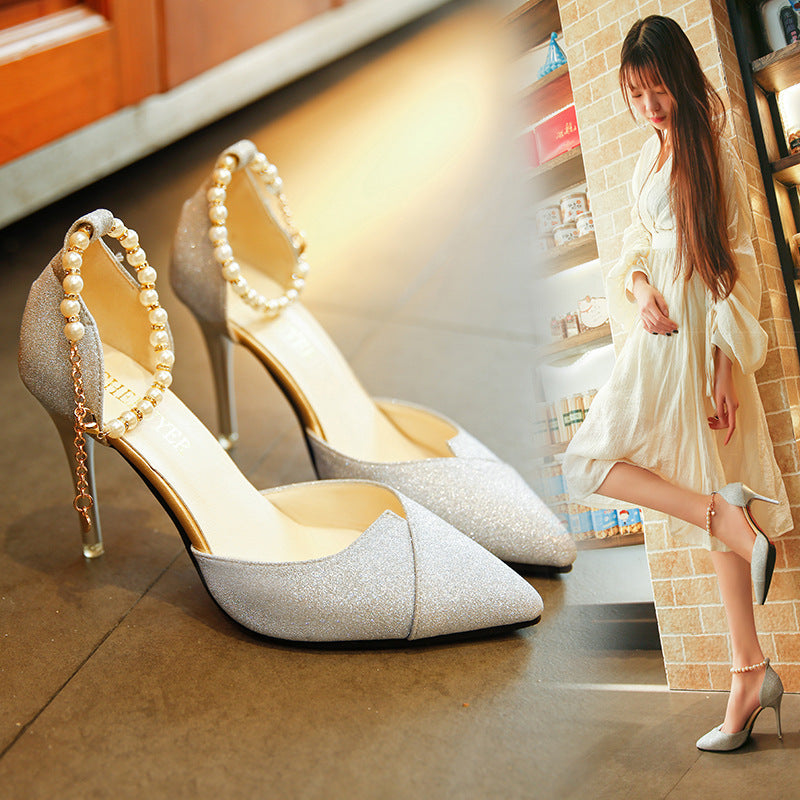 Frauen pumpen perle perle High Heels schuhe pailletten bling schuhe 10CM party Schuhe Frau sandalen goldene silber punkt schuhe