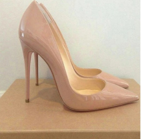Sexy spitze Zehen Nude-farbene Lackleder High Heels für Damen