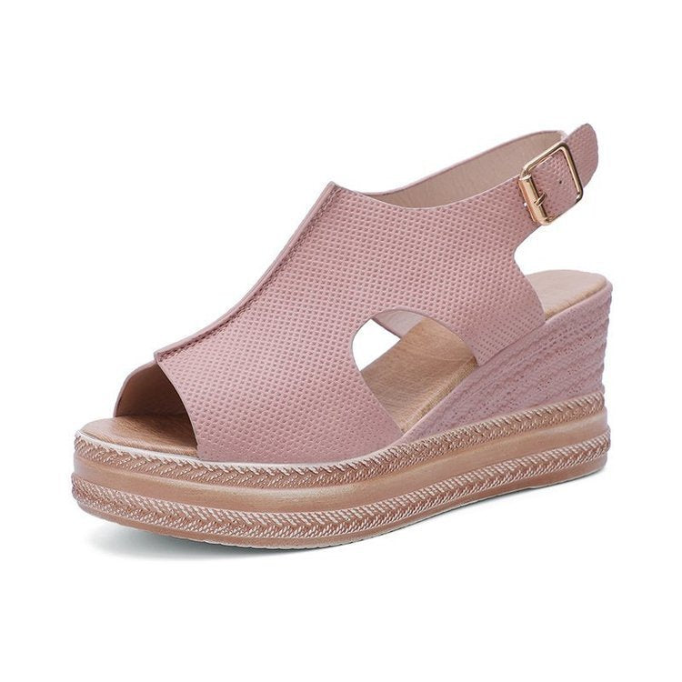 Peep Toe Sandalen Frauen Keilabsatz Plattform Schnalle Schuhe Sommer