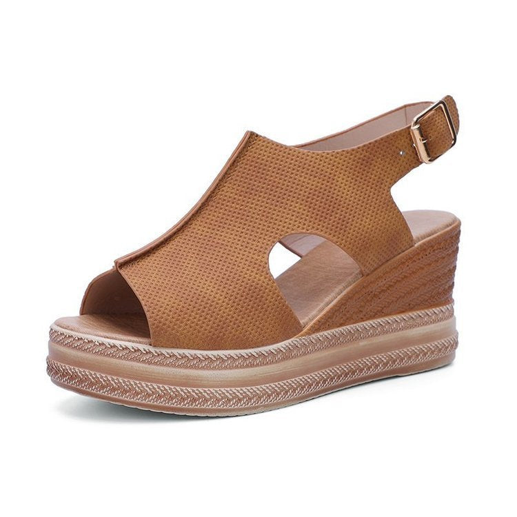 Peep Toe Sandalen Frauen Keilabsatz Plattform Schnalle Schuhe Sommer