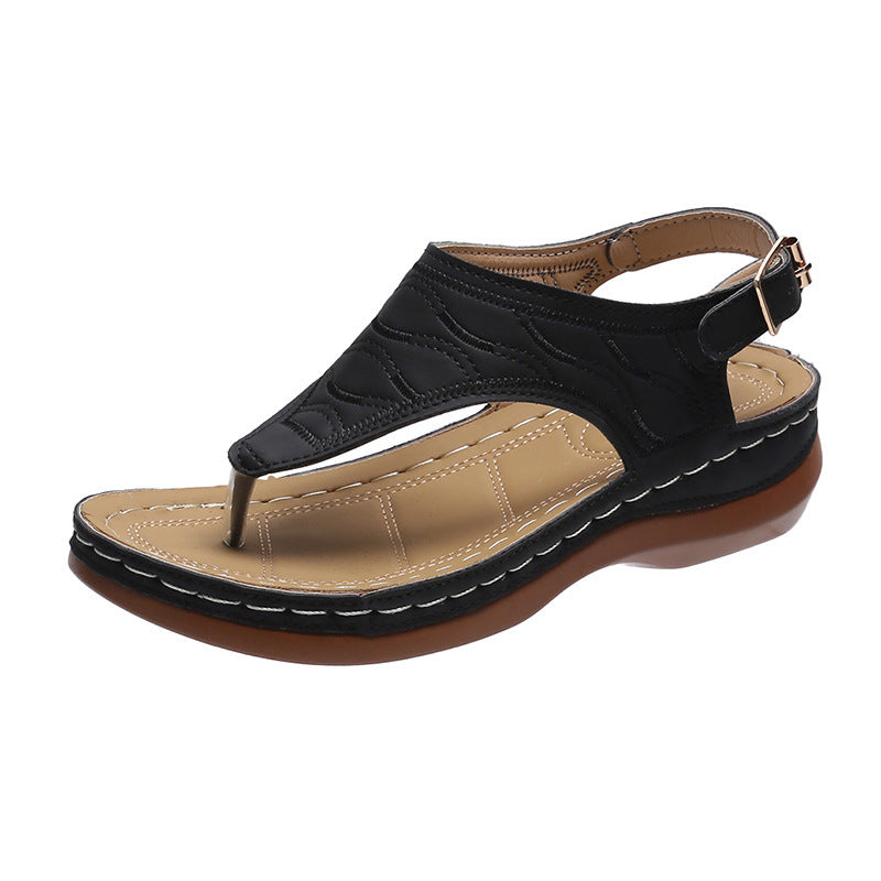 Lässige Sandalen Damen Keilabsatz Einfarbig Flip Flop Sandalen