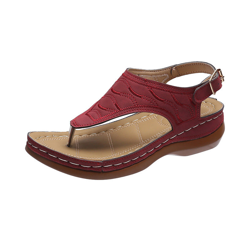 Lässige Sandalen Damen Keilabsatz Einfarbig Flip Flop Sandalen