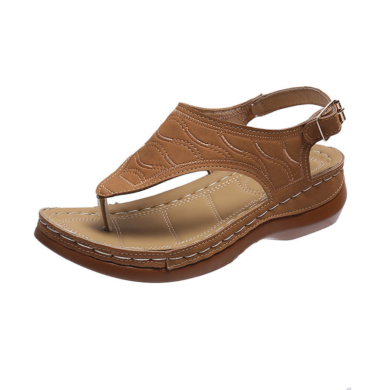 Lässige Sandalen Damen Keilabsatz Einfarbig Flip Flop Sandalen