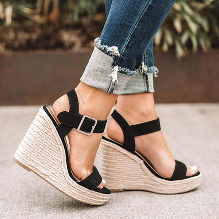 Sandales compensées pour femmes, chaussures d'été à talons hauts, grande taille 43