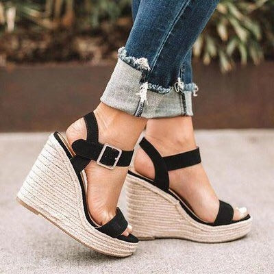 Sandales compensées pour femmes, chaussures d'été à talons hauts, grande taille 43