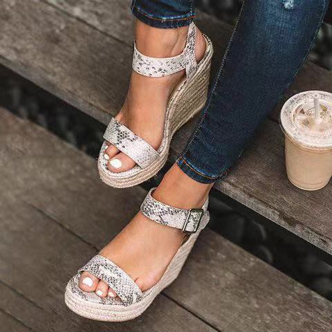 Sandales compensées pour femmes, chaussures d'été à talons hauts, grande taille 43