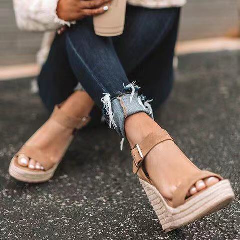 Sandales compensées pour femmes, chaussures d'été à talons hauts, grande taille 43