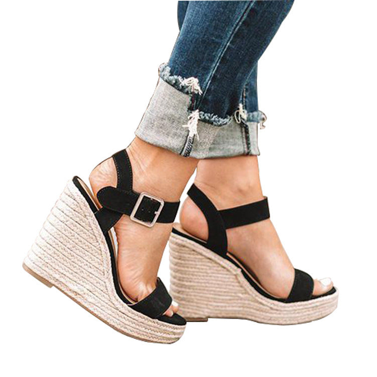 Sandales compensées pour femmes, chaussures d'été à talons hauts, grande taille 43