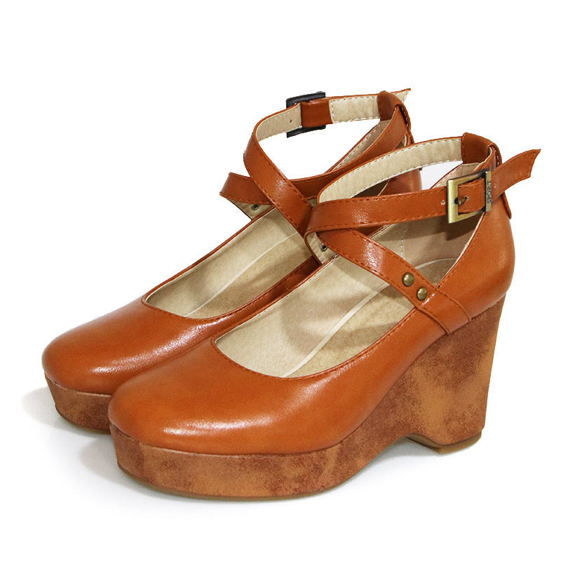Sandalen mit Schnalle und Kreuzriemen und hohem, dickem Absatz für Damen