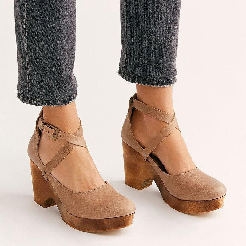 Sandalen mit Schnalle und Kreuzriemen und hohem, dickem Absatz für Damen