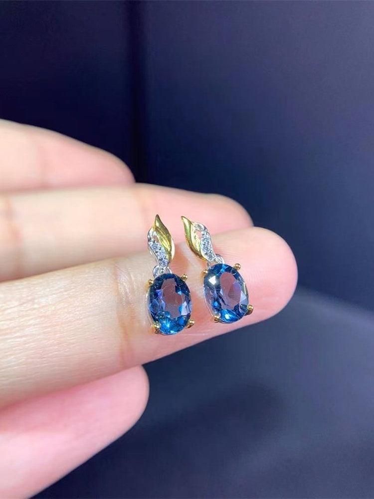 Natürliche London Blue Topas 925 Sterling Silber Ohrringe
