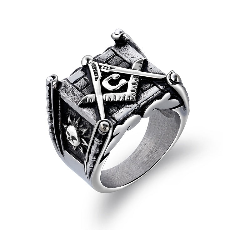 Masonic rings for men gold sun moon making Punk handmade high polished silver jewelry for man