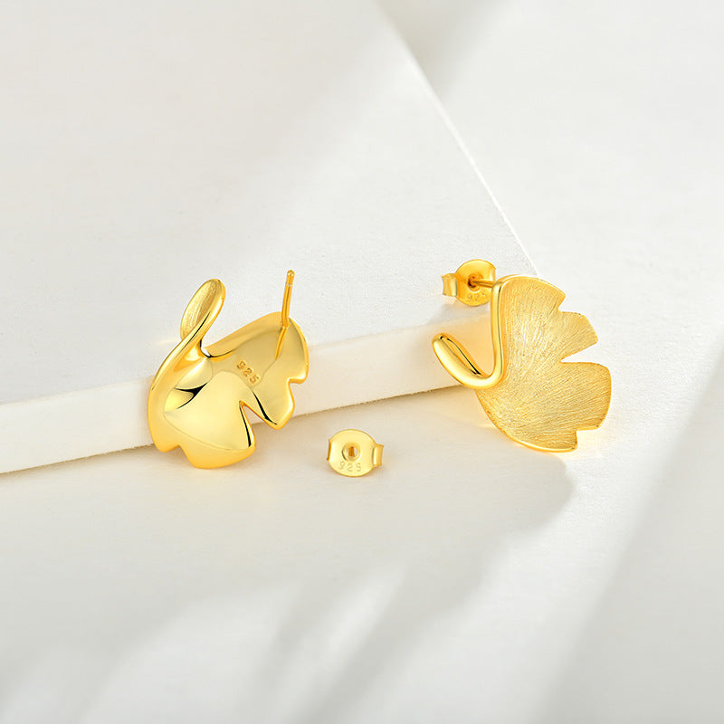 Boucles d'oreilles clous en argent sterling 925, plaquées or 14 carats, pour femme, style national Ginko Biloba, bijoux en argent, design de niche de qualité supérieure