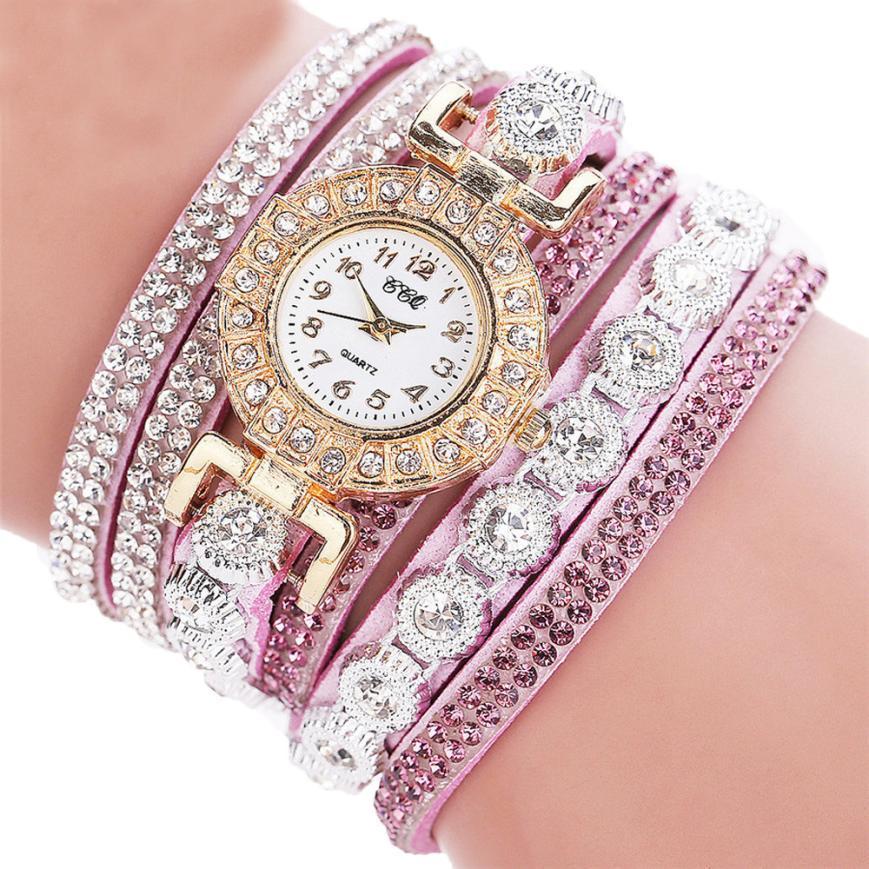 Relogio masculino Frauen Quarz Frauen PU Leder Strass Uhr Armband Uhren