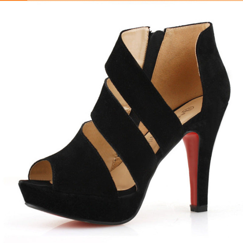 Sexy Fischmaul Wildleder High Heels Rom Sandalen