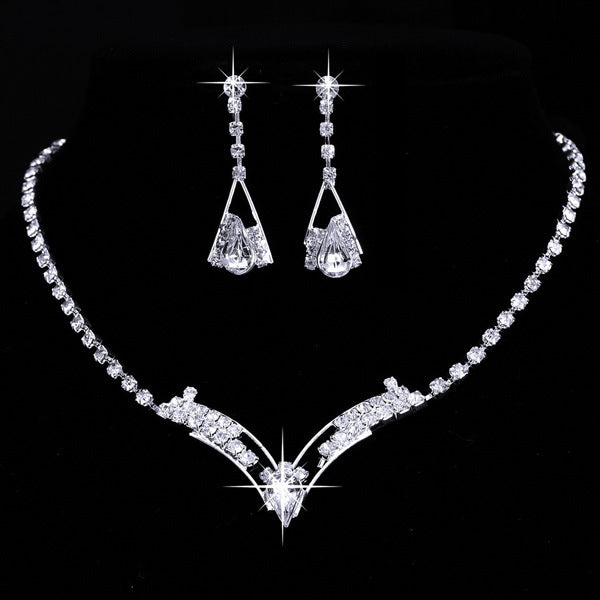 Mode coréenne goutte d'eau, collier de mariée, ensemble boucles d'oreilles, bijoux de mariage plaqués argent 2 ensembles