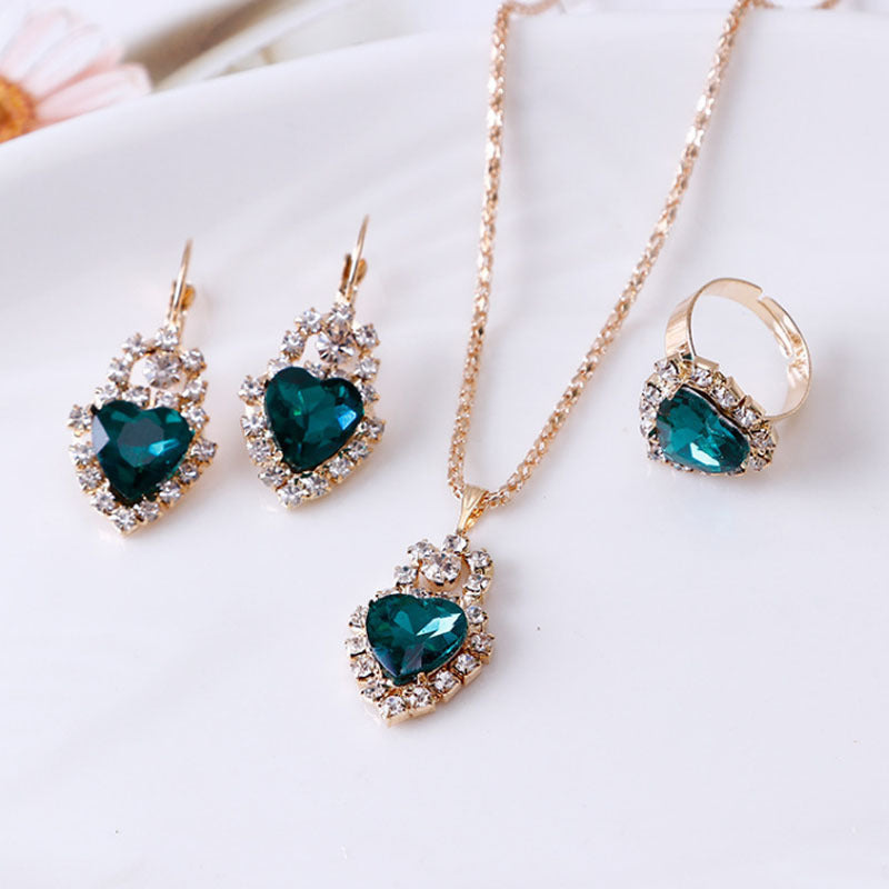 Wassertropfen Strass Halskette Ohrringe Ring Set