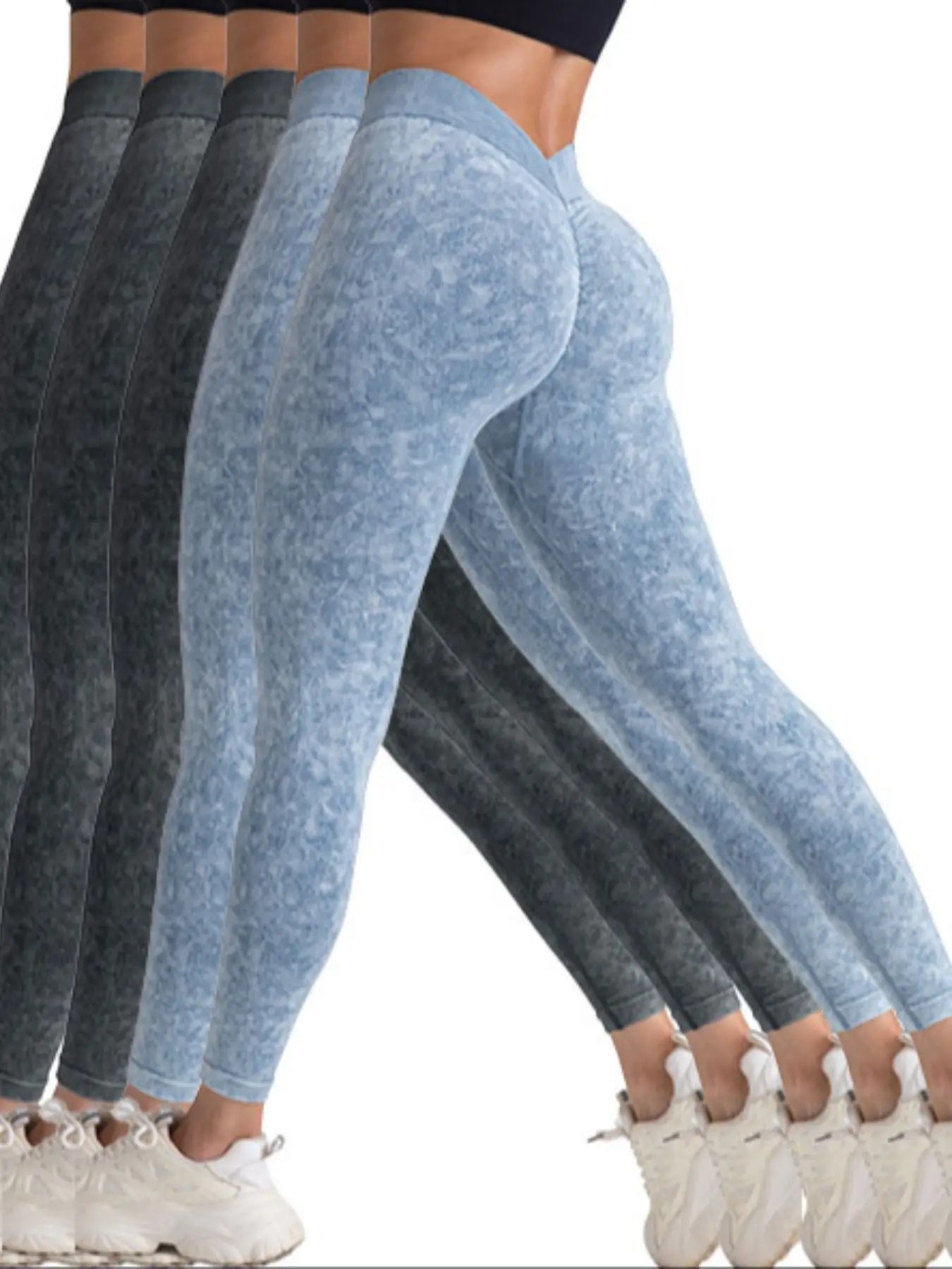 5er-Pack V-Rücken Scrunch Butt Workout-Leggings, Nahtlose Yoga-Leggings für Damen im Fitnessstudio, Aktive Yoga-Hosen mit hoher Taille, Yoga-Leggings mit hoher Taille