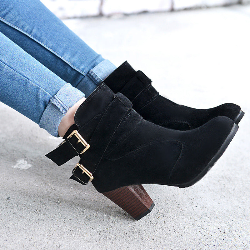 Winter Herbst Leder Casual Frauen High Heels Pumps Warme Stiefeletten