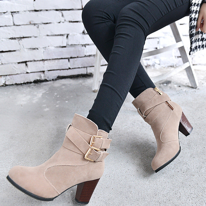 Winter Herbst Leder Casual Frauen High Heels Pumps Warme Stiefeletten
