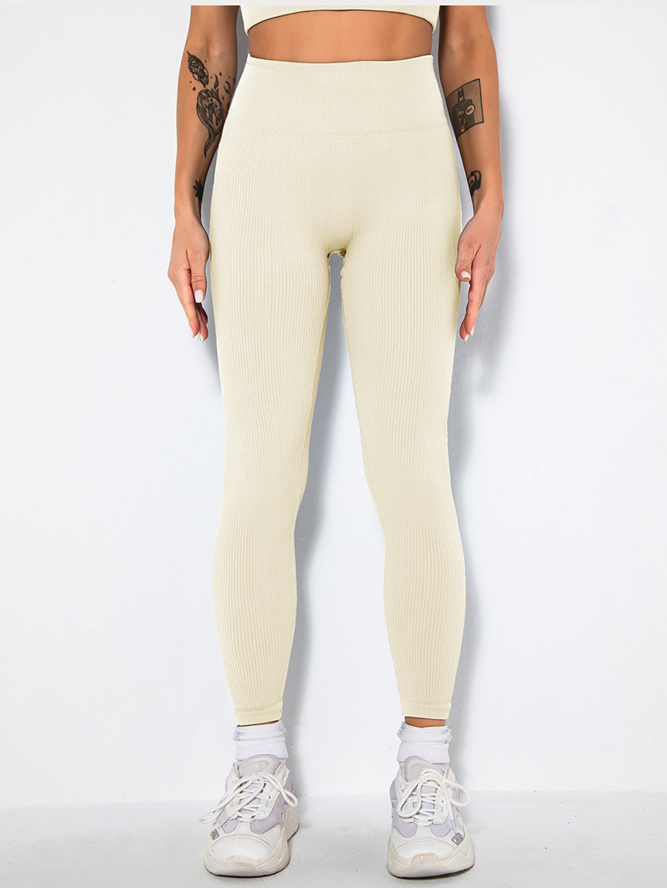 Po-Lifting-Yoga-Leggings für das Training mit hoher Taille und Bauchkontrolle, gerüschte Booty-Hose, gerippte nahtlose Leggings für Frauen mit hoher Taille für das Training im Fitnessstudio, athletische Yoga-Hose
