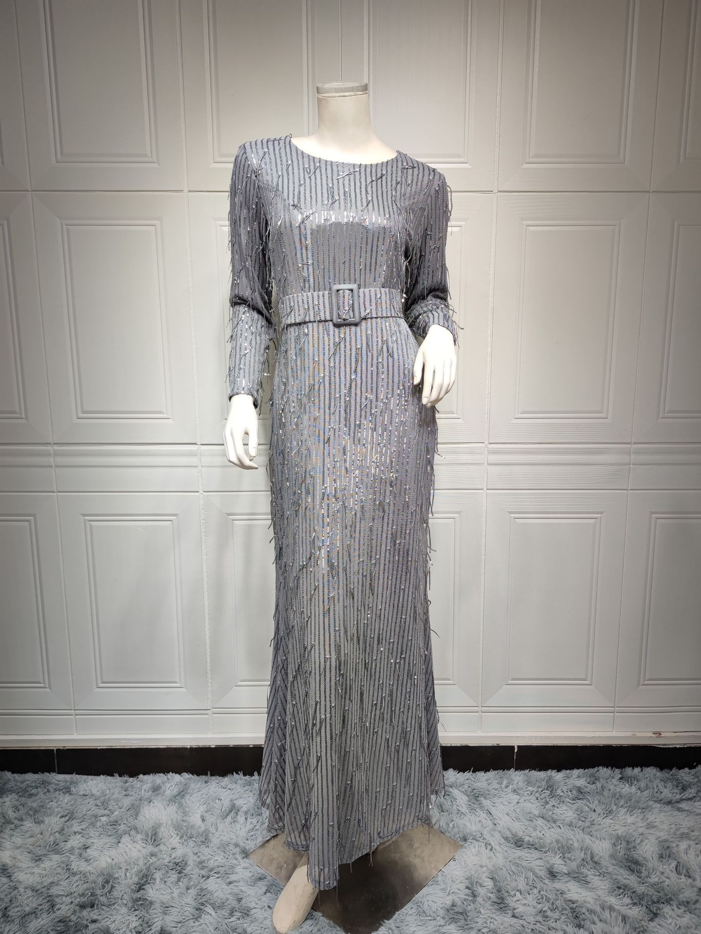 Pailletten Quasten Slim-fit Kleid Muslimisches Kleid