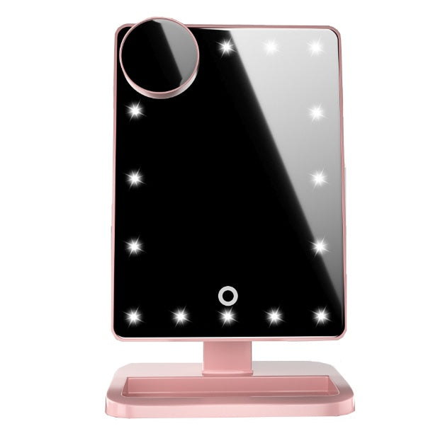 Kosmetikspiegel mit Touchscreen, 20 LED-Lichtern, Bluetooth-Musiklautsprecher, 10-facher Vergrößerungsspiegel und Beleuchtung