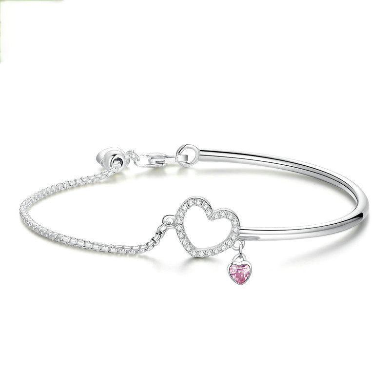 Elegant Women'S Heart S925 Sterling Silver Women'S Bracelet Bracelet