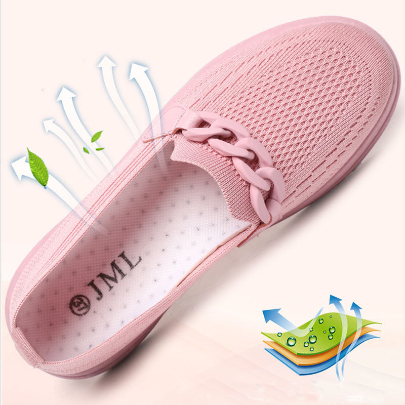 Flache Schuhe mit Kette für Damen, bequeme Slip-On-Schuhe mit runder Spitze