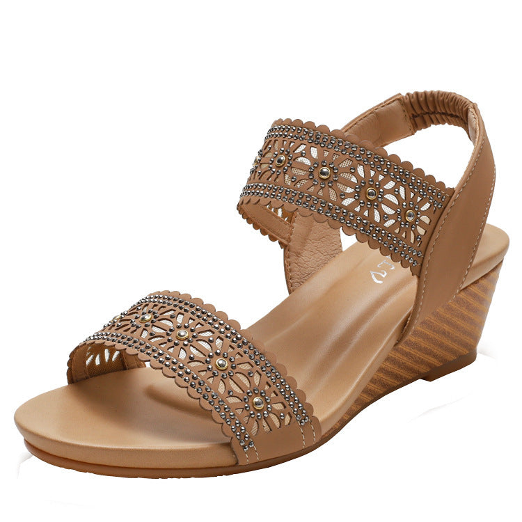Blume Aushöhlen Sandalen Mit Strass Keile Schuhe Frauen