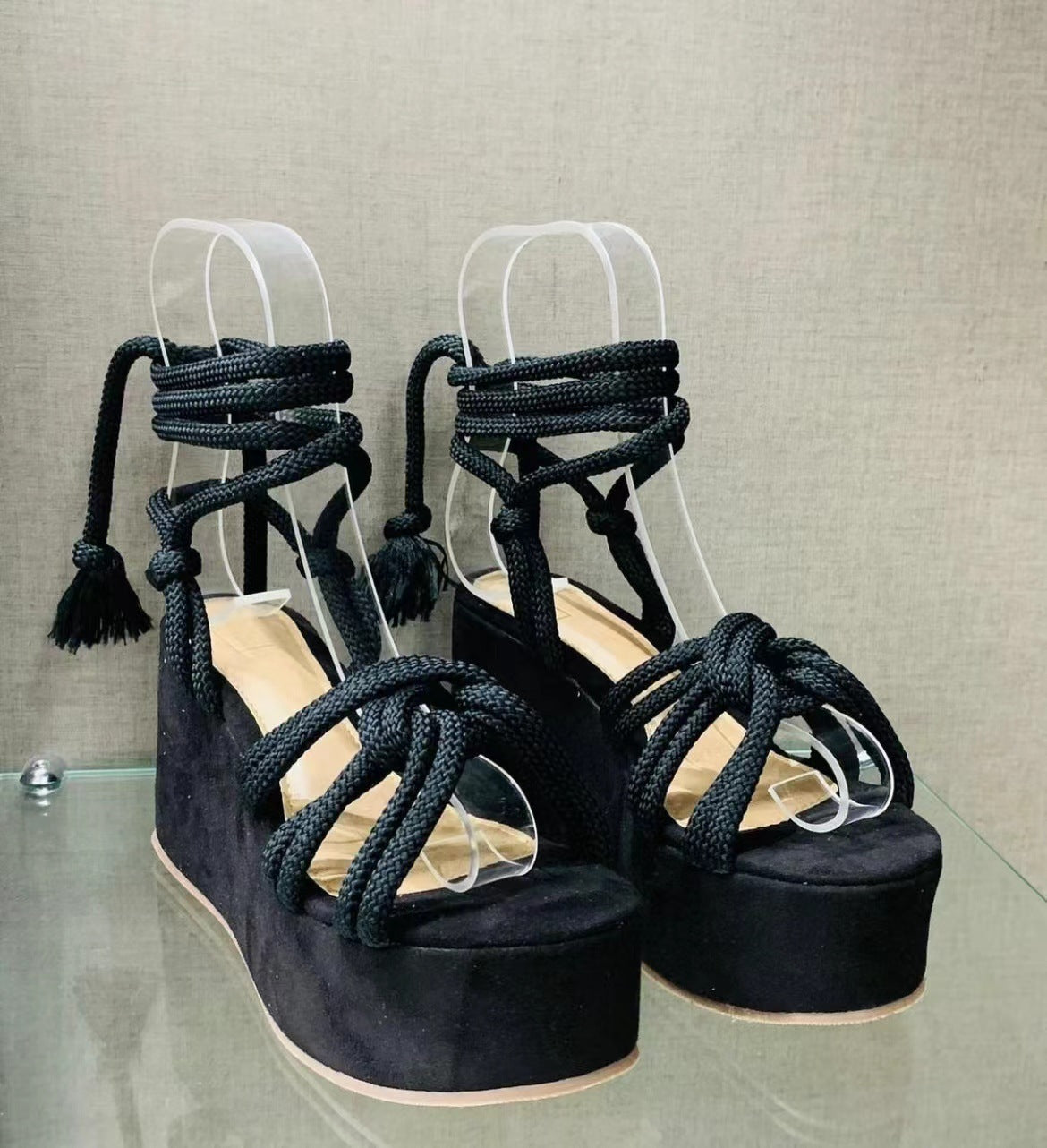 Sommer Frauen Keile Schuhe High Heel Riemchensandalen