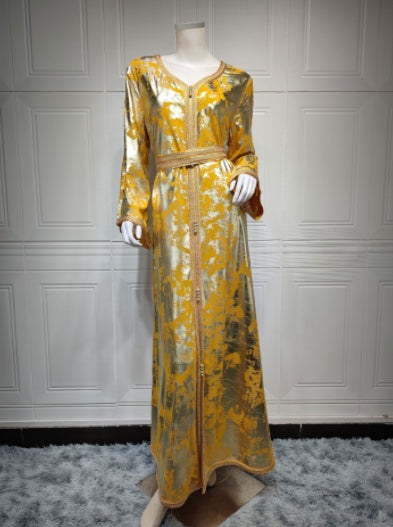 Muslimischer Bronzing-Bademantel, zweiteiliges Damenkleid mit Gürtel