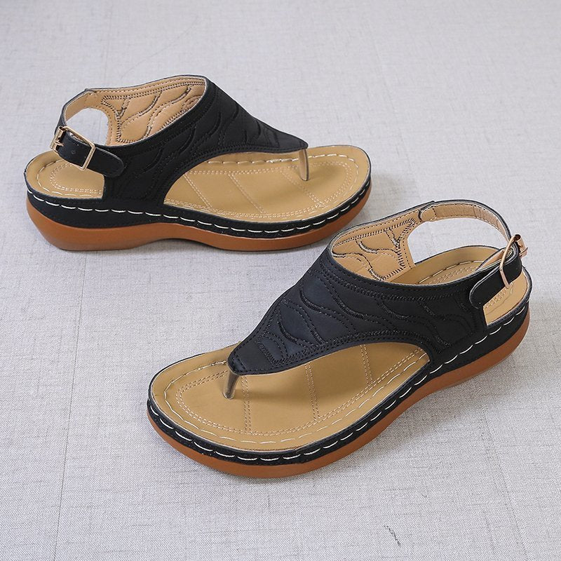 Lässige Sandalen Damen Keilabsatz Einfarbig Flip Flop Sandalen