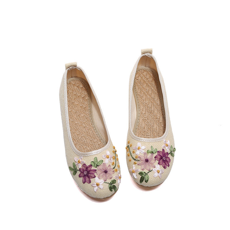 Ethnische Stil Bestickte Schuhe Flache Leinen Frauen