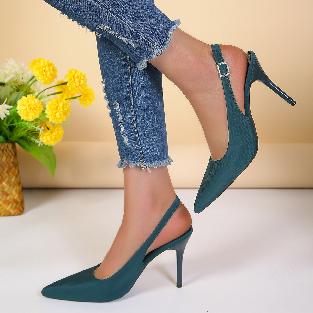 Spitzschuh Schnalle Sandalen Mode Sommer Stiletto High Heels Schuhe für Frauen