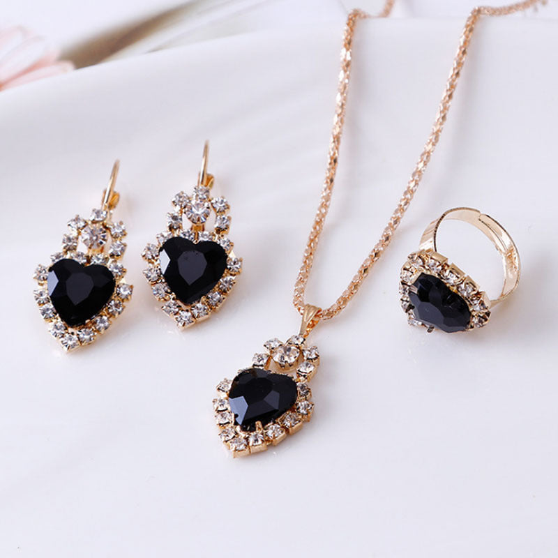 Wassertropfen Strass Halskette Ohrringe Ring Set
