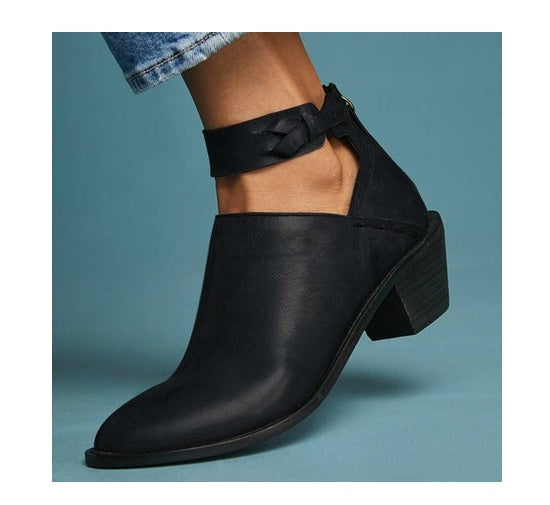 Frauen Cut Out Booties Schnalle Strap Zurück Zipper Leder Knöchel Casual Stiefel Weibliche Schuhe Calzado Mujer