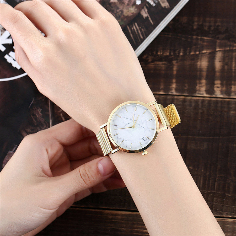Vansvar mode marke silber und gold mesh band kreative marmor armbanduhr casual frauen quarz uhren geschenk relogio feminino