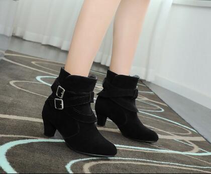 Winter Herbst Leder Casual Frauen High Heels Pumps Warme Stiefeletten
