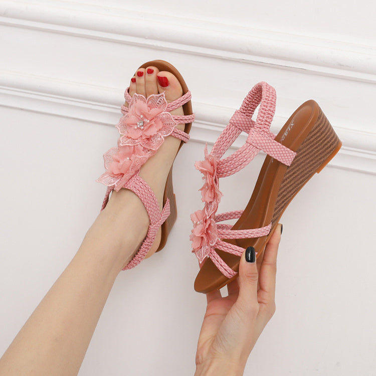 Blumen Sandalen Sommer Böhmen Keile Schuhe Mit Weben Knöchel Riemen