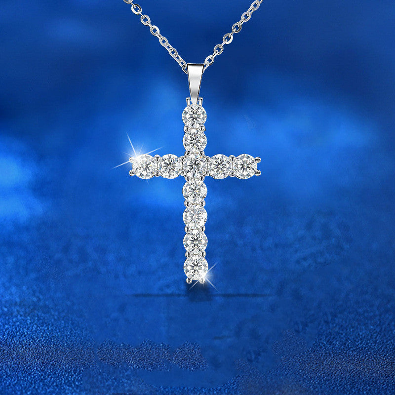Elegant Moissanite 925 Sterling Silver Cross Necklace Pendant For Wom